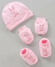 Simply Cotton Cap Mitten & Booties Set Squirrel Printed Pink - Diameter 9.5 cm 