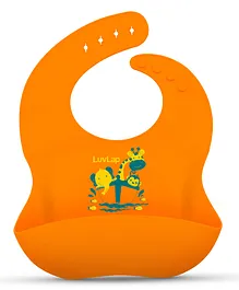 LuvLap Waterproof Silicone Bib With Adjustable Button Closure Animals Print - Orange