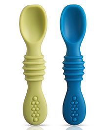 LuvLap Silicone Baby Led Weaning Spoons Set of 2, Baby Traning Spoon, Gum Friendly, Bpa Free, 114 Millimeter, White & Blue