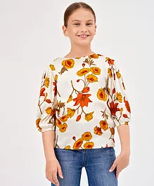 Primo Gino Full Sleeves Casual Top With Floral Print - Off White