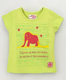 Under Fourteen Only Cap Sleeves Elephant & Text Printed Top - Lime Green