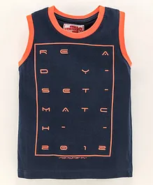 Under Fourteen Only Sleeveless Texts Printed Tee - Navy Blue