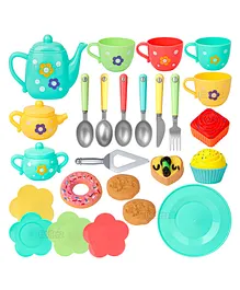Fiddlerz Pretend Play Tea Party Set Role Playset Kitchen Toys Teapot Gift Set of 28 Pieces - Multicolour