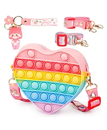 Fiddlerz Pop It Fidget Toy Heart Shape Sling Bag Silicone Cross Body Bag With 2 Straps And keychain Accessory Fidget Purse Stress Relief Toy - Multicolour