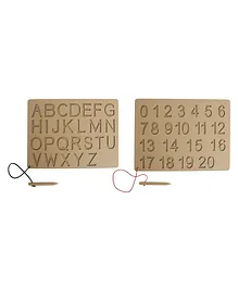 Mindmaker Wooden Educational Capital Alphabet And Number Writing Practice Board Toy  Set of 2 Boards - Brown