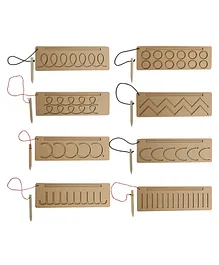 Minmaker Writing Patterns Practice Writing Boards for Kids Wooden Educational Toys Tracing Boards Learning Wooden Toys Pack Of 8 -Brown