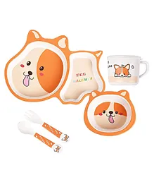 Negocio Bamboo Dinner Set for Kids Eco Friendly Dishwasher Safe Plate Bowl Cup Spoons And Forks Set Unbreakable Baby Feeding Funny Dog Animal Shape Reusable Enjoy Pasta Noodle Bowl Soup Ice Cream