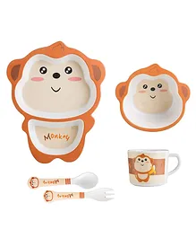 Negocio Monkey Bamboo Dinner Set For Kids Eco Friendly Dishwasher Safe Plate Bowl Cup Spoons And Forks Set Unbreakable Baby Feeding Animal Shape Reusable Enjoy Pasta Noodle Bowl Soup Ice Cream