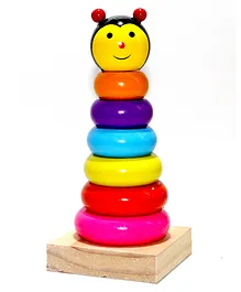 WOW Toys Delivering Joys of Life Wooden Rainbow Stacking Rings 7 Layer Honey Bee Tower - Multicolour