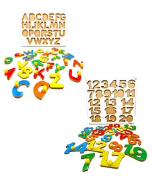 Mikha ABCD 1234 Puzzles Wooden A to Z Alphabets & 1 to 20 Numbers Puzzle for Kids Puzzle Tray with Knobs - Multicolor Pack of 2