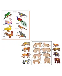 Mikha Animals & Birds Puzzles Wooden 8 Animals & Birds Puzzle for Kids Puzzle Tray with Knobs - Multicolor Pack of 2