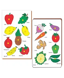 Mikha Fruits & Vegetables Puzzles Wooden 8 Fruits & Vegetables Puzzle for Kids Educational & Learning Toy Pictures Puzzle Tray with Knobs Multicolors Pack of 2
