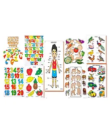 Mikha Puzzles ABCD 1234 Hindi Alphabets Fruits Vegetables Animals Birds Vehicle Human Body Puzzle Wooden Educational & Learning Toy Puzzle Tray with Knobs - Multicolor Pack of 9