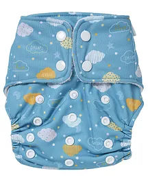 haus & kinder Proud Cloud Reusable Baby Cloth Diaper With Cotton Insert & Booster Pads Freesize - Blue