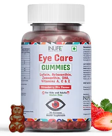 Inlife Eye Care Supplement For Kids And Adults Lutein And Zeaxanthin Gummies with Omega 3 Algal DHA  Astaxanthin Vitamin A C & E To Support Eye Health - 30 Strawberry Mix Flavour Gummies