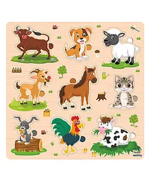 Lattice Wooden Farm Animals Board Puzzle Multicolour - 9 Pieces