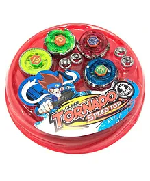 SVE 4 in 1 Metal Beyblade Toy Set With Stadium & Launchers - Red