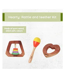 Bead Head Rattle & Trapezium Rattle & Teether Heart Shaped - Brown