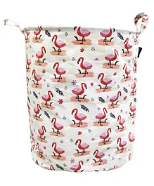 POLKA TOTS Canvas Cotton Laundry Storage Bag Foldable Toy Storage Basket - Flamingo