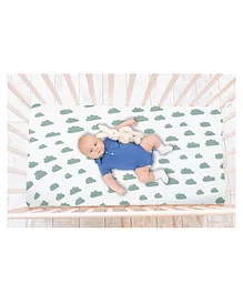 POLKA TOTS 100% Organic Cotton Fitted Crib Cot Soft & Breathable Mattress Cradle Bedsheet - Cloud Design- Green