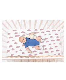 POLKA TOTS 100% Organic Cotton Fitted Crib Cot Soft & Breathable Mattress Cradle Bedsheet - Cloud Design- Peach