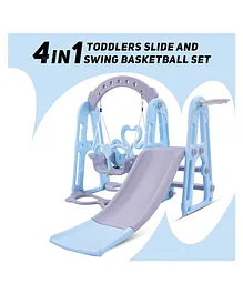 BAYBEE 3 in 1 Garden Slide & Swing Playset With Basketball Hoop - Blue & Grey