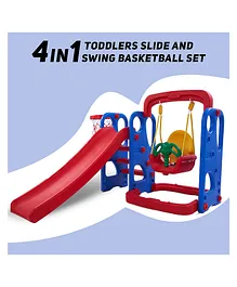 BAYBEE 3 in 1 Garden Slide & Swing Playset With Basketball Hoop - Multicolor