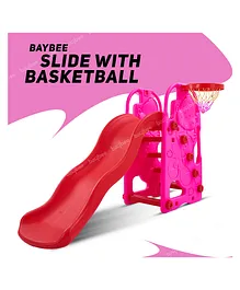 Baybee 2 in 1 Super Senior Garden Slide With Basketball Hoop - Pink Red
