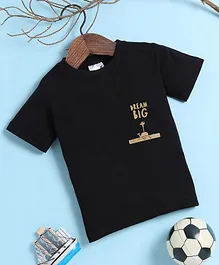 BAATCHEET Half Sleeves Bio Wash Tiny Whale & Dream Big Text Placement Printed T-Shirt - Black