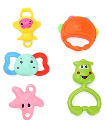 Tozy Monkey Starfish Elephant Smiley Tambourine Rattle & Teethers Pack of 5 - multicolour