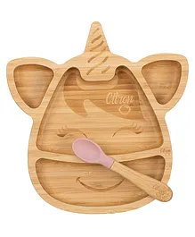 Baby Unicorn Bamboo Without Suction Plate With Spoon- Natural