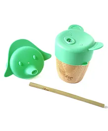 Citron Bamboo Cup With 2 Silicone Ids And Bamboo Straw - Green 
