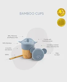 Bamboo Cup With 2 silicone Lids And Bamboo Straw Dusty Blue - 180 ml 