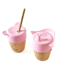 Citron Bamboo Cup With 2 Silicone Ids And Bamboo Straw - Pink 