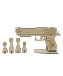 Kraftsman Semi Automatic Wooden Rubber Band Shooting Gun Toys For Kids & Adults With Target 5 Rapid Fire Shots - Beige