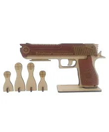 Kraftsman Semi Automatic Wooden Rubber Band Shooting Gun Toys For Kids & Adults With Target 5 Rapid Fire Shots - Brown 