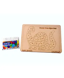 Kraftsman English Alphabets Wooden Jigsaw Puzzles Dinosaur Shape Puzzle Color Kit Included- 26 Pieces