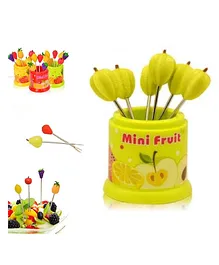 Dhawani Colorful Stand with 6 Fruit Shape Forks Set -Multicolour