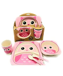 DHAWANI Bamboo Fiber Owl Theme Kids Dining Set Pack Of 5 -Multicolour