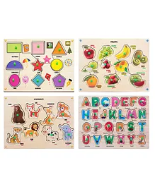 MINDMAKER Wooden Puzzle with Knobs Educational and Learning Toy Shapes Fruit Animal & Alphabet - 53 Pieces