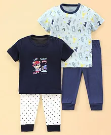 Kidi Wav Pack Of 4 Sailor Kida Text & All Over Animal Printed Tees With Polka Dot Printed Pants - Multi Colour