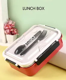 Deluxe Stainless Steel Lunch Box With Fork and Spoon - Red