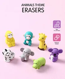 Animals Theme Eraser Set Pack Of 7 - Multicolour 