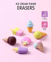 Ice Cream Theme Eraser Set Pack Of 7 - Multicolur 