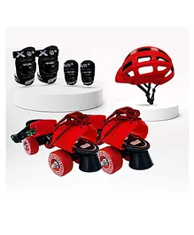 Jaspo Marshal Trainers Adjustable Roller Skates Combo with Helmet Knee & Elbow Guards - Red Black