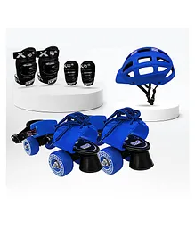 Jaspo Marshal Trainers Adjustable Roller Skates Combo with Helmet Knee & Elbow Guards - Blue Black