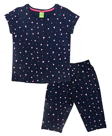 Clothe Funn Half Sleeves Hearts All Over Print Coordinated Night Suit - Navy Blue