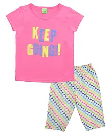 Clothe Funn Half Sleeves Keep Going & Hearts Print Night Suit - Neon Pink