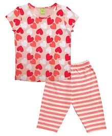 Clothe Funn Half Sleeves Hearts Print & Striped Night Suit - Peach