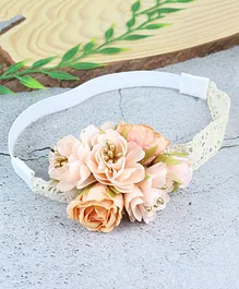 Asthetika Floral Patched Lace Self Design Headband - Peach